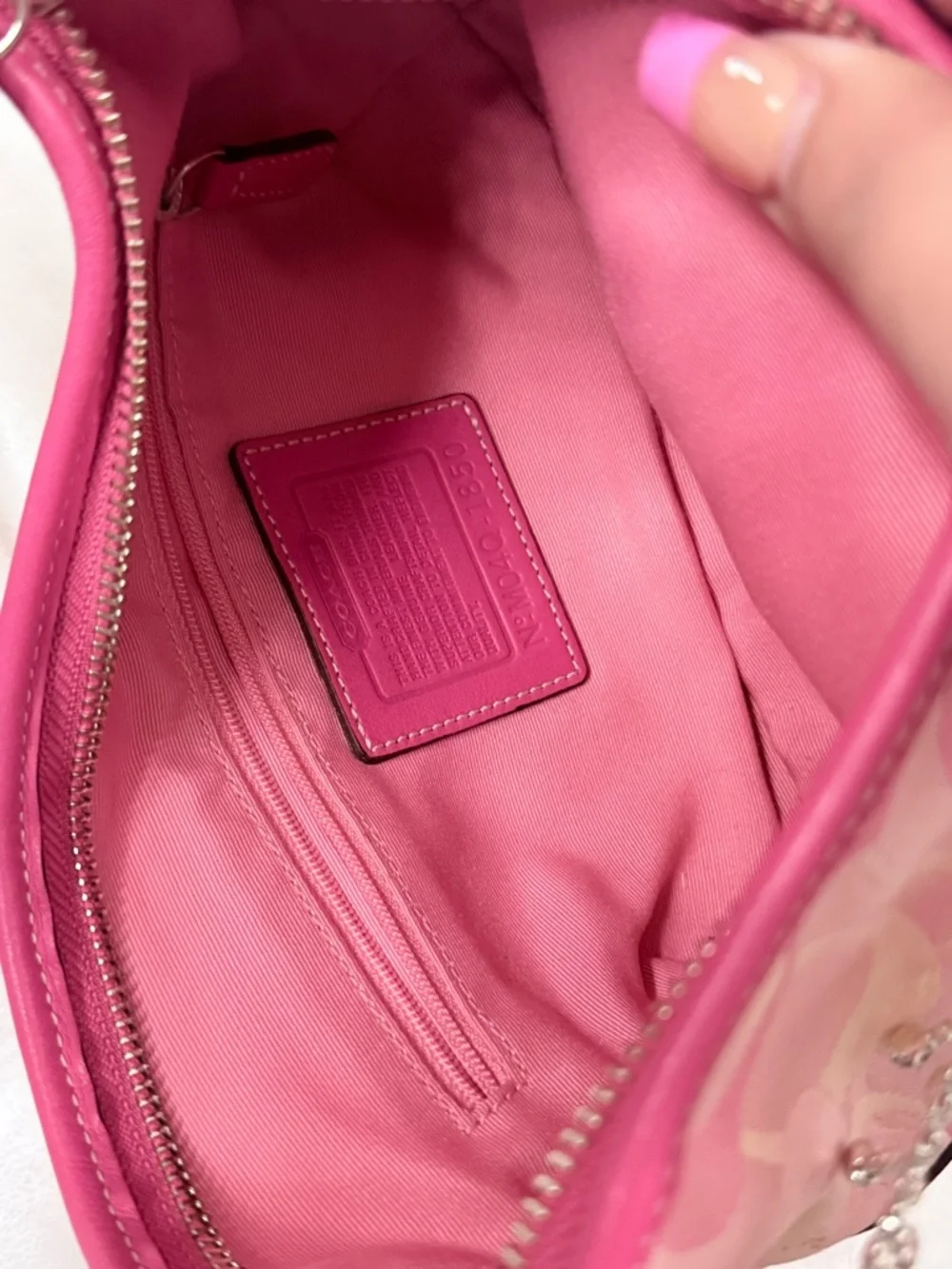Pink Coach Rare Signature Print Shoulder Bag with Crystal Trim - Picture 8 of 8